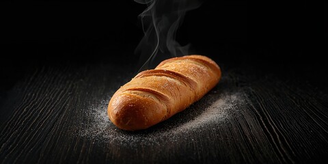 Artisan baguette with a crisp crust displayed on a black background, highlighting bread craftsmanship and texture