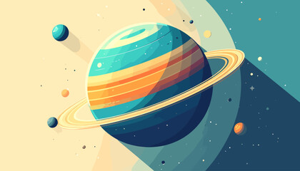 Naklejka premium Colorful Planet with Ring and Moons.