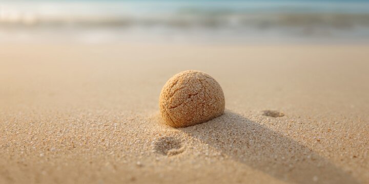 Close up of sand ball created by sand bubbler crabs on beach surface, highlighting natural pattern formation, Earth Day