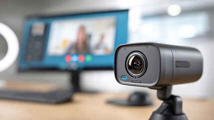 Modern webcam device for video calls and remote communication setup