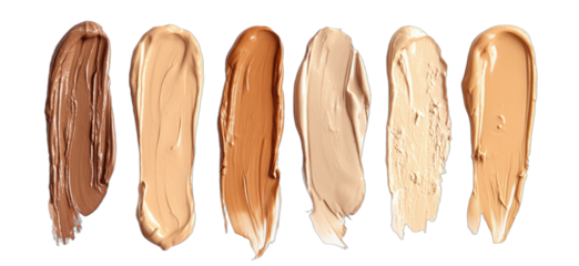 Six swatches of foundation display a range of skin tones