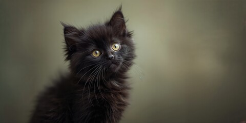 Black cat with yellow eyes portrait feline alertness, suitable for animal care backgrounds