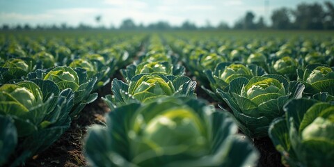A cabbage crop in early growth stage, planting and farm management practices