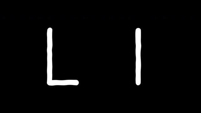 Letter L uppercase and lowercase scribble animated on transparent background. White alphabet L messy line motion graphic with alpha channel.