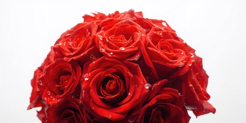 Detailed view of a red flower bouquet on a plain white backdrop, suitable for decorative or editorial layouts
