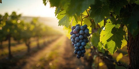 Wide shot of a blue grape in a vineyard, highlighting irrigation efficiency, World Water Day