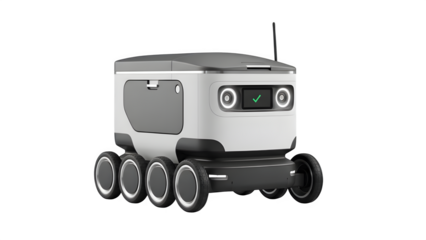 Automated delivery robot, isolated on white or transparent background. PNG