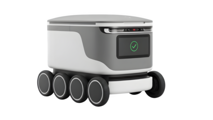 Automated delivery robot, isolated on white or transparent background. PNG