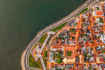 Cartagena s fortified coastline in Colombia. Colonial architecture, ramparts, glowing seaside streets