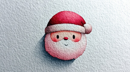 A child's watercolor drawing of a smiling Santa Claus with a big hat, simple shapes, soft blended colors, cute and joyful, on white paper
