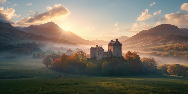 Morning light illuminating the East Scottish landscape, highlighting rural scenery