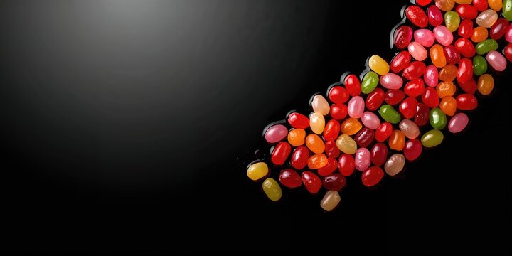 Jelly beans assortment on dark background used for colorful candy packaging, World Food Day - Powered by Adobe