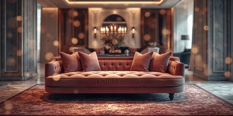 Out-of-focus image of a stylish living room highlighting plush seating and textiles, used as a background for layout or editorial headers