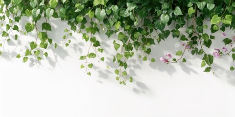 White background with trailing creeper plants, suitable for botanical or decorative layouts