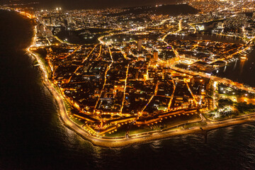 Cartagena s fortified coastline in Colombia. Colonial architecture, glowing seaside streets at night