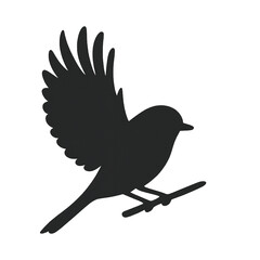 Obraz premium Bird Silhouette with Raised Wings on Branch – Minimal Vector Illustration
