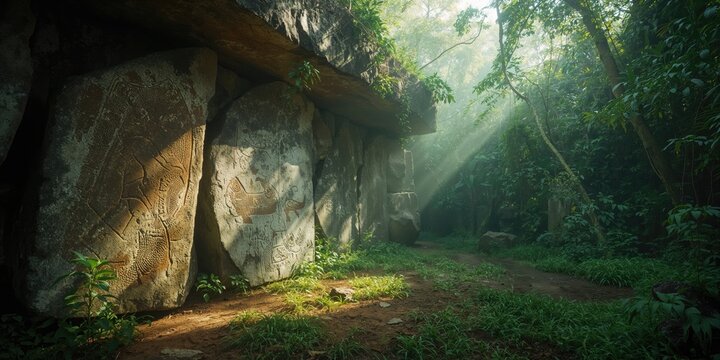 Petroglyph carvings located within a ceremonial park focusing on cultural heritage, International Monuments and Sites Day