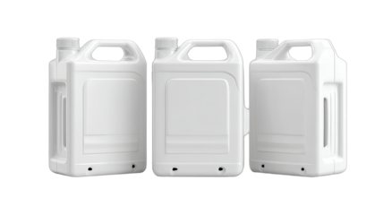 Three white plastic containers with handles and screw-on caps