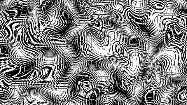 Geometric pattern with animated tiles in black and white colors. Simple motion graphic loop animation in flat retro style