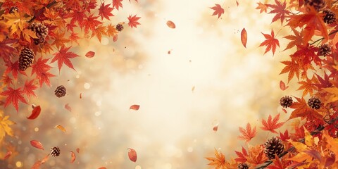Anime-style autumn scene with colorful maple and aspen leaves conveying seasonal change, for use as Thanksgiving backdrop