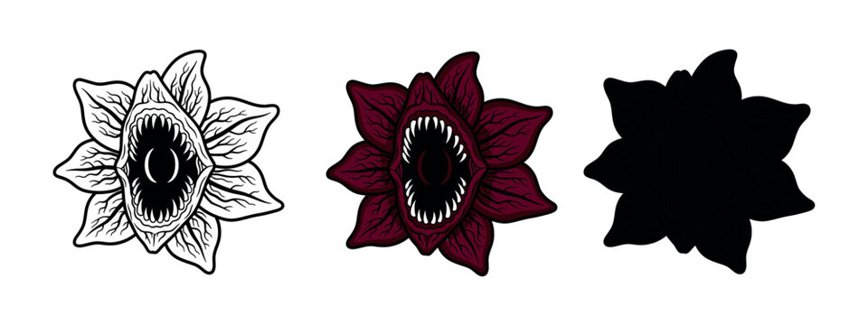 A design of a red demorgon from stranger things presented in a clean, modern vector illustration style.