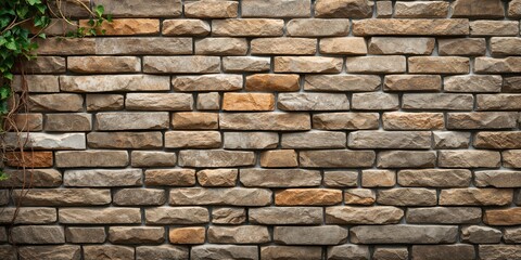Obraz premium Natural stone wall in traditional building patterns used as a textured background for design layouts, Earth Day