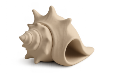 Beige conch shell with spiral shape on transparent background