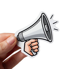 Cartoon hand holding a megaphone with sound waves emanating