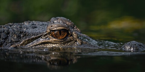 Close-up of a crocodile's eye predatory focus, natural wildlife preservation awareness