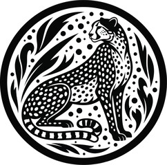 Stylized Cheetah in Decorative Circular Frame Vector