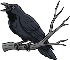 Crow Bird Perched Nature Illustration