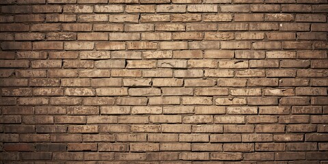 Fototapeta premium Weathered brick wall surface serving as a backdrop for editorial headers and visual storytelling, highlighting historic architecture