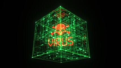 3d illustration of the Virus Warning inside the digital box.