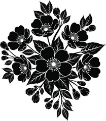 Floral Bouquet Botanical Black Illustration