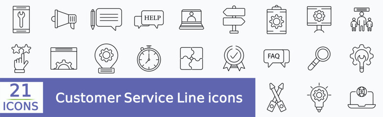Customer Service and Support set of web icons in line style. Support and Help icons for web and mobile app.