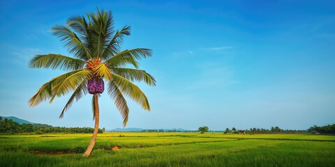 Fototapeta premium Tree with abundant flowers and a patterned sign, used as a natural landscape background for agricultural layouts
