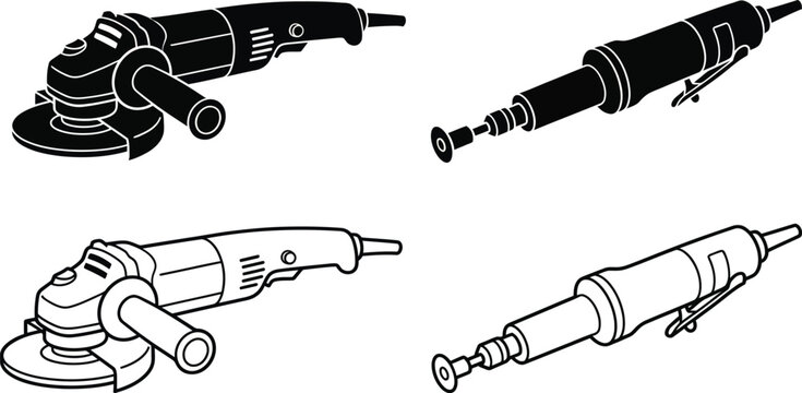 Angle Grinder and Power Tool Icon Set Vector &ndash; Minimalist Industrial Grinding Machine Silhouettes