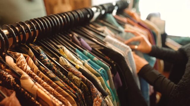 Personal shopper assesses stitches and colors for wardrobe collection