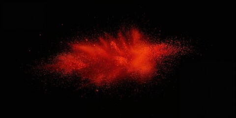 Cayenne pepper powder explosion on black background, spice dispersal