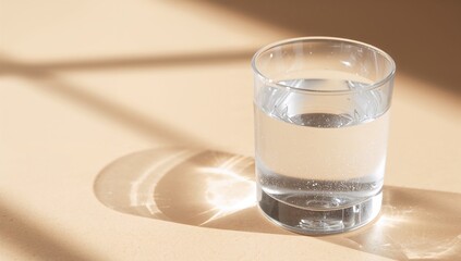 Clear water glass illuminated by light and shadow, suitable as a UI backdrop for health or hydration themes