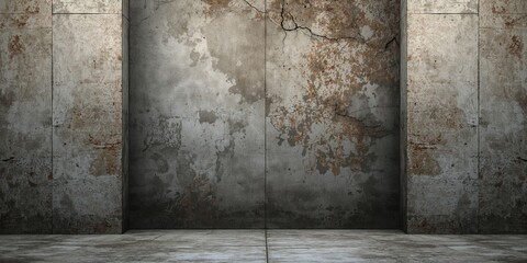 Weathered concrete wall with a rough surface serving as a backdrop for editorial headers in urban design, erosion risk