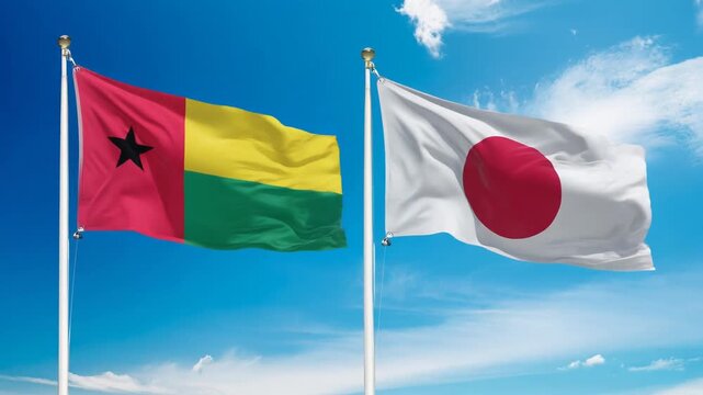 日本の国旗とギニアビサウの国旗(Japan flag & Guinea-Bissau flag.)
