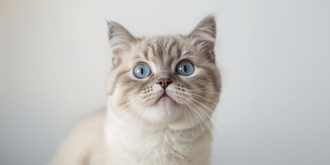 Obraz premium Close up of a blue-eyed cat with a focused gaze, feline alertness and clarity, World Cat Awareness Day