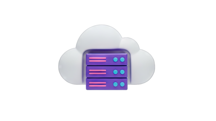 Cloud Computing Server Icon With Purple Database Racks And White Cloud Shape On Transparent Background