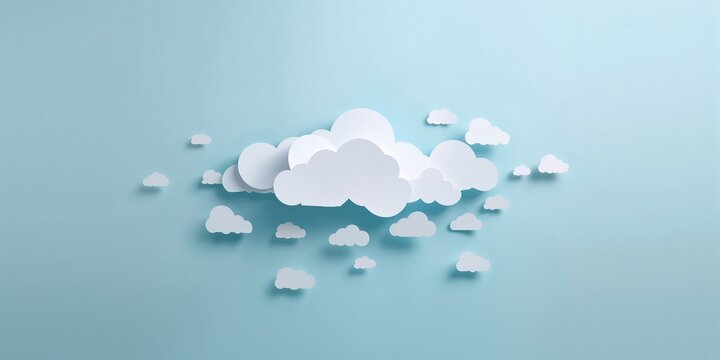 Paper-cut clouds in a stylized design used as background for text or layout, minimalism