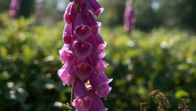 Detailed shot of Digitalis purpurea, highlighting its use in herbal medicine and potential toxicity, plant recognition