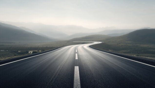 Stock image of a winding highway in a remote area, suitable for transportation safety campaigns - Powered by Adobe