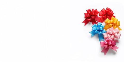 Colorful gift ribbon bows on a white background, suitable for holiday and celebration decor