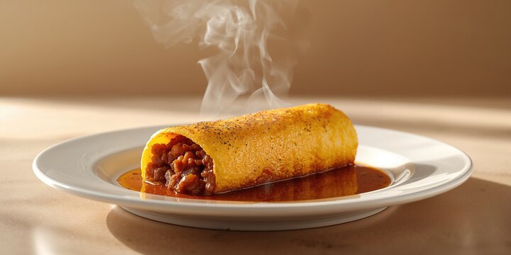 Minced beef seasoned with onions and pepper, wrapped in omelet and steamed, used as a protein-rich dish