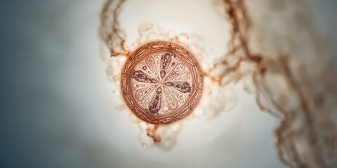 Close-up of frog egg cleavage, early embryonic development for educational purposes